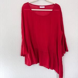 Bryn Walker Womens Flowy Blouse Top Size L Lagenlook 100% Cotton Guazy Red